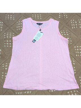 Charlie B Pink Solid Linen Knit Sleeveless Tank Top Round Neck Size G/L